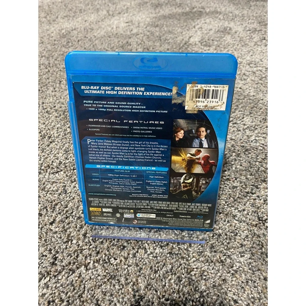 Sony Spider-Man 3 Blu-ray Movie Blue Good Marvel Superhero Action Sam Raimi